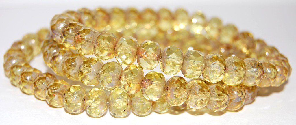 Faceted Special Cut Rondelle Fire Polished Beads, Transparent Yellow 43400 (80100 43400), Glass, Czech Republic