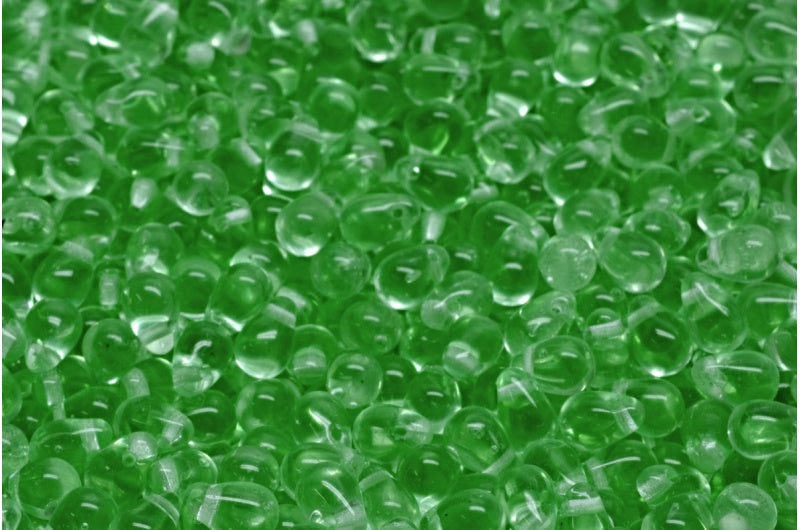 ドロップビーズ、透明グリーン（50500）、ガラス、チェコ共和国