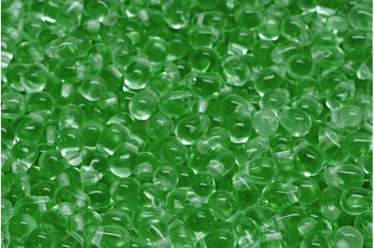 ドロップビーズ、透明グリーン（50500）、ガラス、チェコ共和国