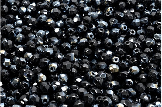 ファセット加工ビーズ ラウンド、ブラックラスターホワイトハーフコーティング（23980-14000）、ボヘミアクリスタルガラス、チェコ共和国