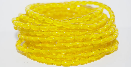 Olive Oval Pressed Glass Beads, Transparent Yellow (80010), Glass, Czech Republic