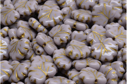 メープルリーフビーズ、不透明アメジスト、ゴールドライン（23010-54202）、ガラス、チェコ共和国