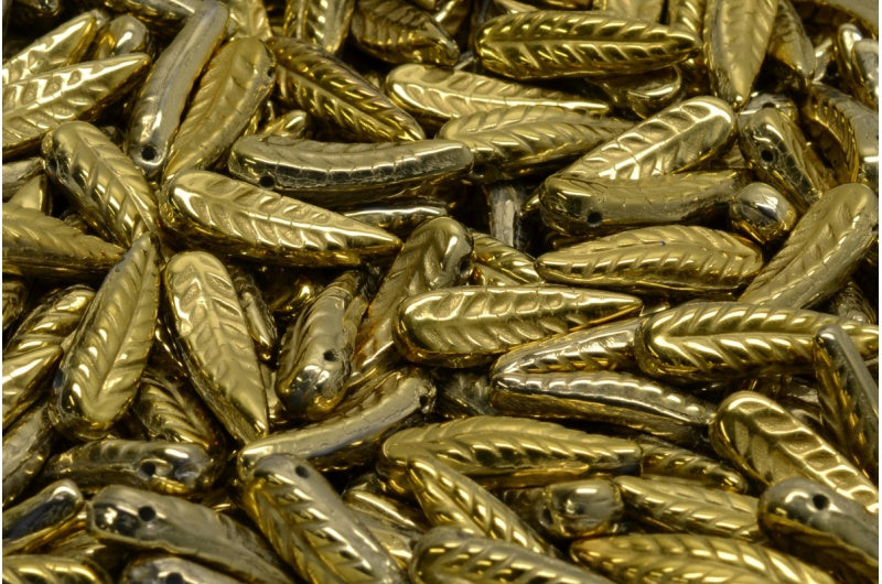 Bird Feather Beads, White Gold (02010-26443), Glass, Czech Republic