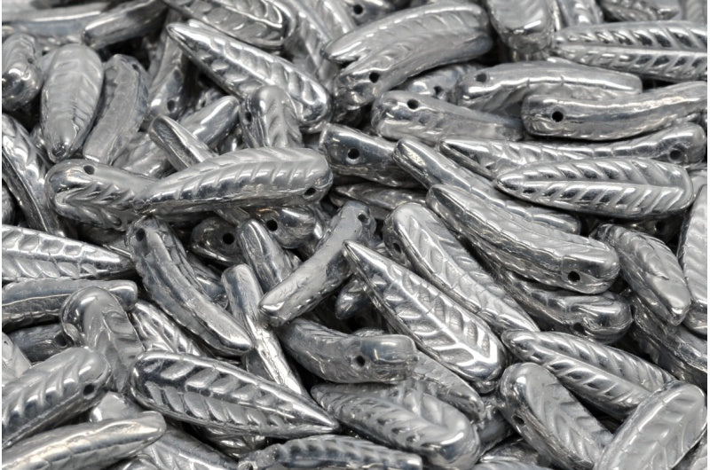 Bird Feather Beads, White Silver (02010-27000), Glass, Czech Republic