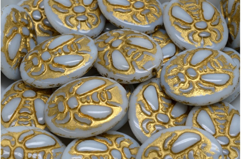 ビービーズ、チョークホワイトゴールドライン（03000-54302）、ガラス、チェコ共和国