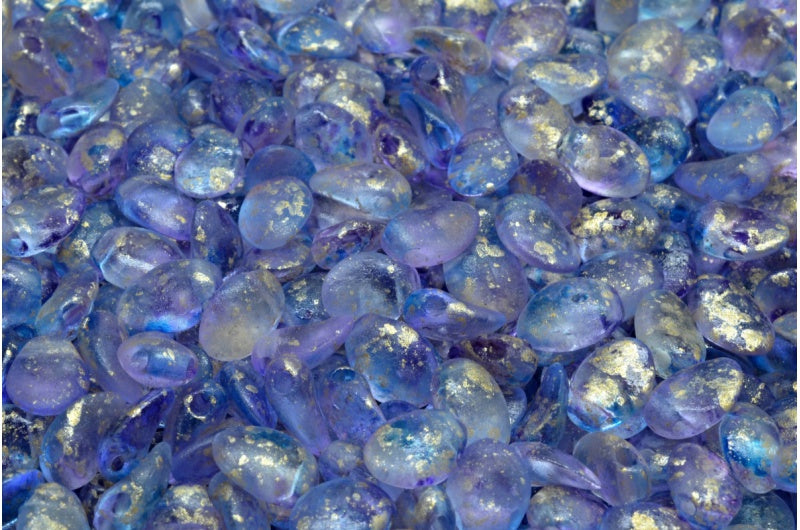 Tulip Petal Beads, Crystal Etched Blue Violet Gold Splash (00030-ETCH-48002-94401), Glass, Czech Republic