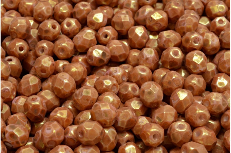 Fire Polish Faceted Round Beads 3mm, Chalk White Marble Red Brown (03000-15422), Glass, Czech Republic