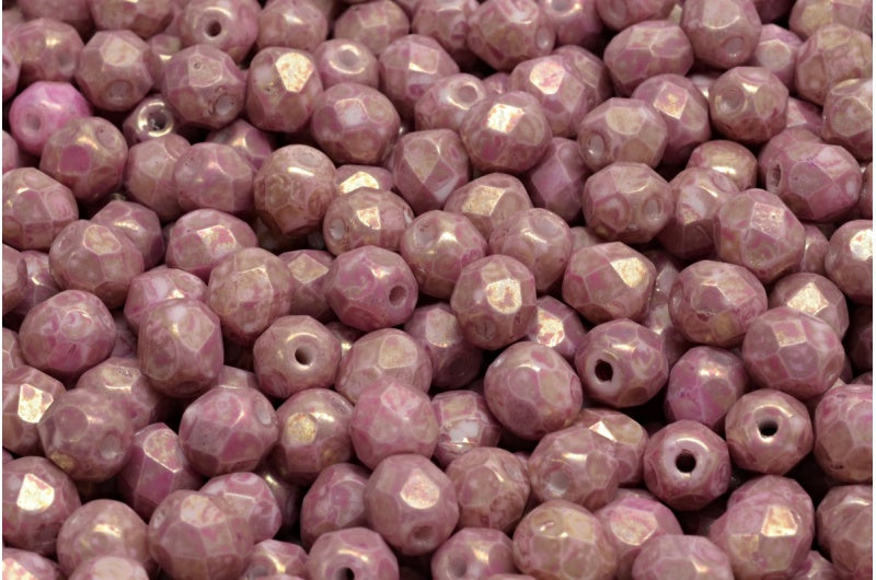 Fire Polished Faceted Beads Round, Chalk White Marble Violet (03000-15423), Bohemia Crystal Glass, Czech Republic