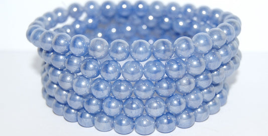 Round Pressed Glass Beads Druck, Opal Blue Hematite (31010 14400), Glass, Czech Republic