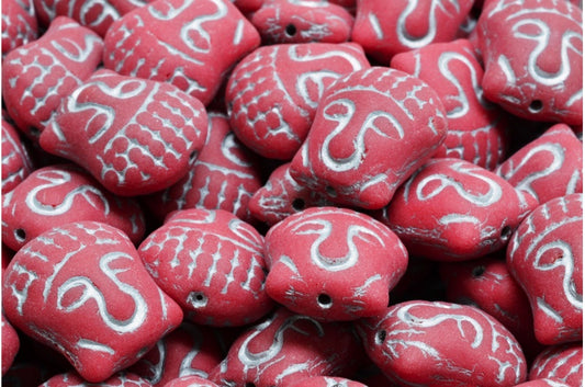 Buddha-Kopf-Perlen, undurchsichtiges rotes Silber gefüttert matt (93210-54301-84100), Glas, Tschechische Republik