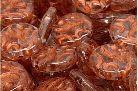 装飾付きフラットラウンドデザインビーズ、クリスタル銅張り（00030-54319）、ガラス、チェコ共和国