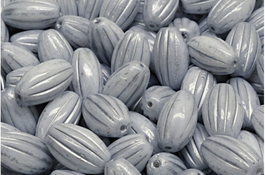 Olive Melon Beads, White Silver Lined (02010-54301), Glass, Czech Republic