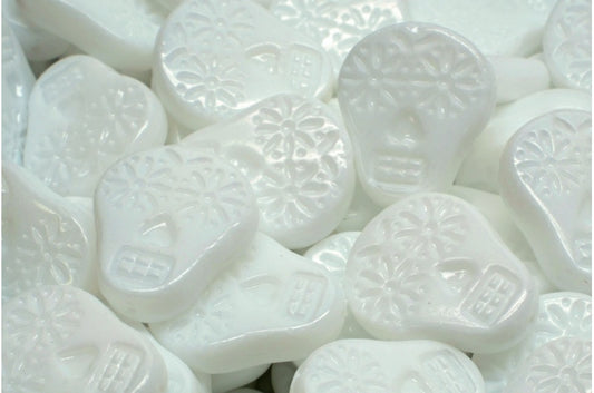 Sugar Skull Beads, White (02010), Glass, Czech Republic