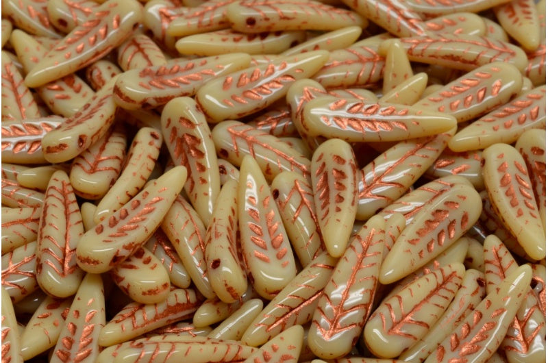 Bird Feather Beads, Beige Copper Lined (13020-54319), Glass, Czech Republic