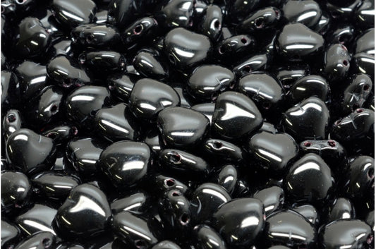 2 孔心形珠，黑色 (23980)，玻璃，捷克共和国