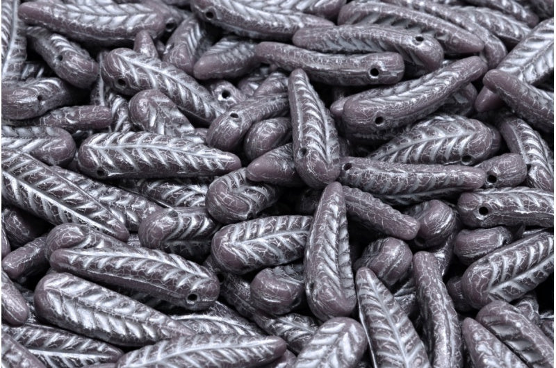 Bird Feather Beads, Opaque Amethyst Silver Lined (23030-54301), Glass, Czech Republic