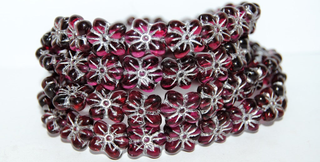 Flower Pressed Glass Beads, Transparent Pink 54201 (70010 54201), Glass, Czech Republic