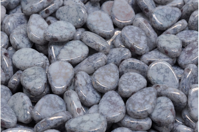 Flat Tear Drop Beads, White Terracotta Copper (02010-15435), Glass, Czech Republic