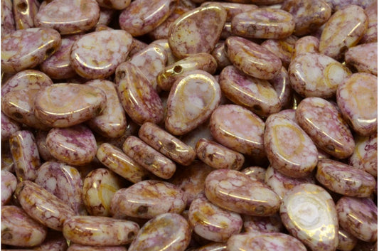 フラットティアドロップビーズ、ホワイトセネガルバイオレット（02010-15695）、ガラス、チェコ共和国