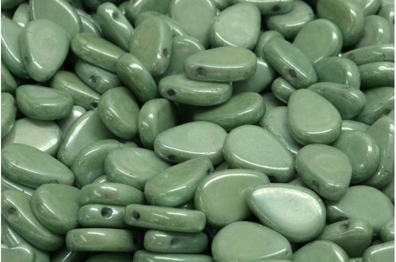 Flat Tear Drop Beads, White Luster Green Full Coated (02010-14459), Glass, Czech Republic