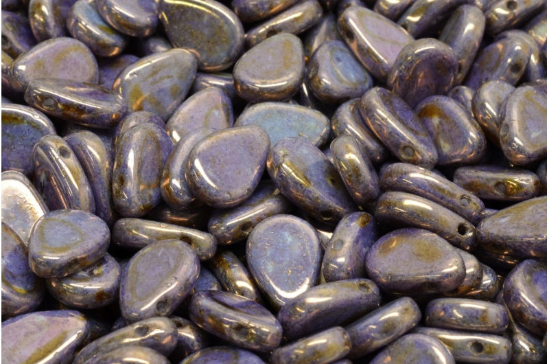 Flat Tear Drop Beads, White Stain With Luster Violet (02010-65426), Glass, Czech Republic