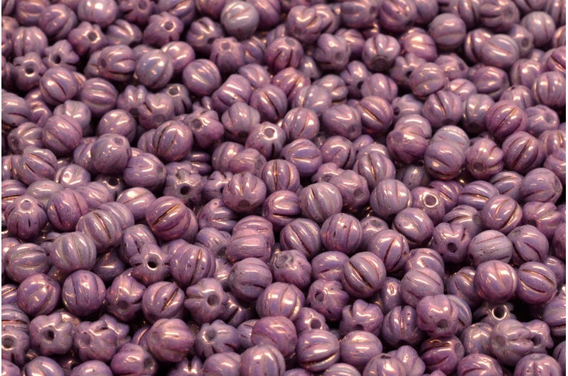 Melon Beads, White Purple (02010-15726), Glass, Czech Republic