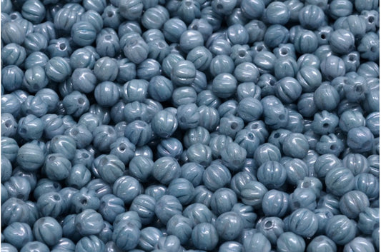 メロンビーズ、ホワイトラスターブルーフルコーティング（02010-14464）、ガラス、チェコ共和国