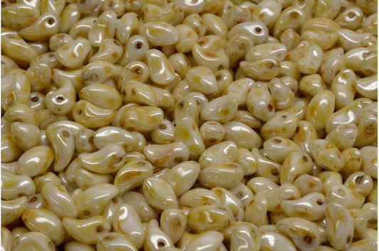 Lily Petal Beads, White Stain With Luster Amber (02010-65401), Glass, Czech Republic