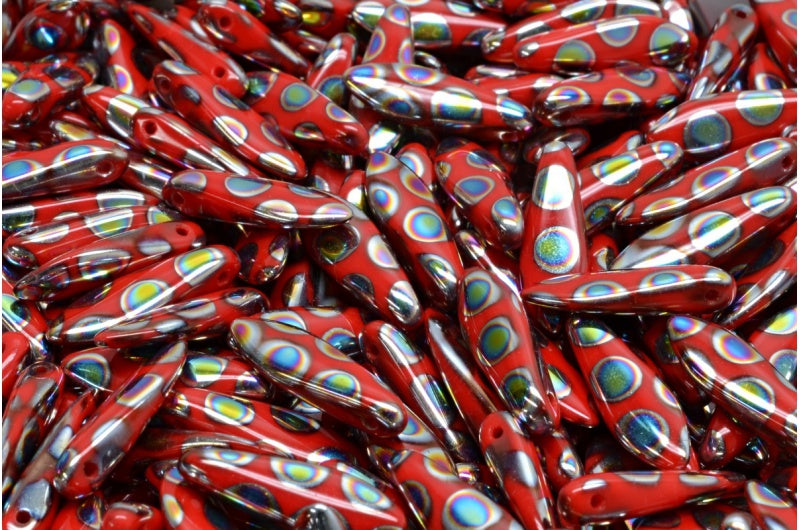 Dagger Beads, Opaque Red 2810A (93200-2810A), Glass, Czech Republic