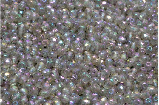 ファセット加工ラウンドビーズ、グレーパープルアイリス（40010-21495）、ボヘミアクリスタルガラス、チェコ共和国