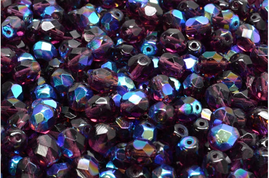 Fire Polished Faceted Beads Round, Transparent Amethyst Ab (20070-28701), Bohemia Crystal Glass, Czech Republic