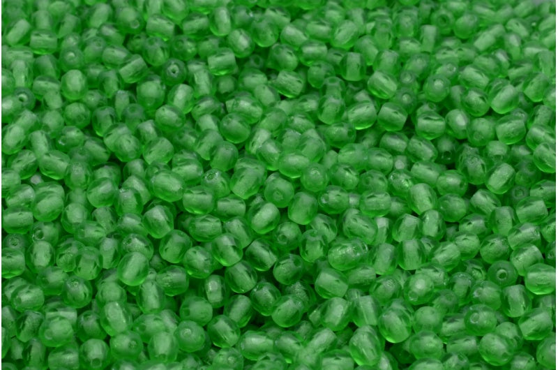 Feuerpolierte facettierte runde Perlen 3 mm, Smaragdgrün matt (50120-84100), Glas, Tschechische Republik