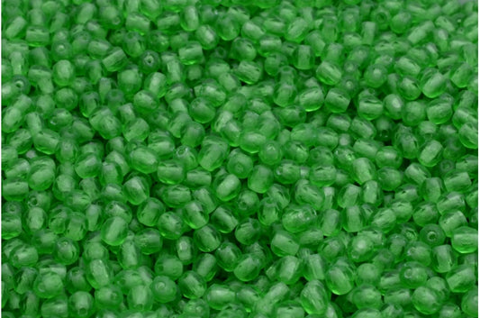 Fire Polish Faceted Round Beads 3mm, Emerald Green Matte (50120-84100), Glass, Czech Republic