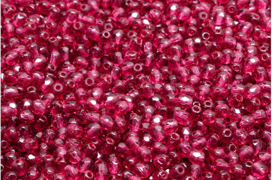 Faceted Fire Polished Round Beads, Transparent Red (70350), Glass, Czech Republic