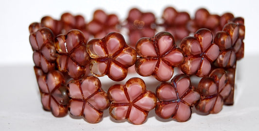 Table Cut Flower Beads, Opaque Pink Travertin (76020 86800), Glass, Czech Republic