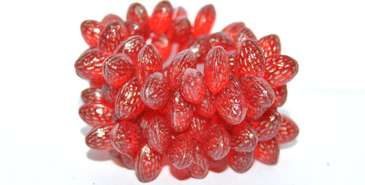 Strawberry Friut Pressed Glass Beads, Transparent Red 43815 (90060 43815), Glass, Czech Republic