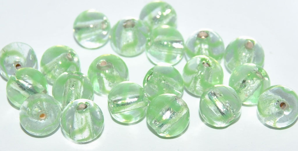 Czech Glass Hand Made Round Lampwork Beads With Silver Plates, (10 K), Glass, Czech Republic