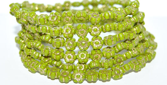 Hawaii Flower Pressed Glass Beads, Opaque Green 54202 (53400 54202), Glass, Czech Republic
