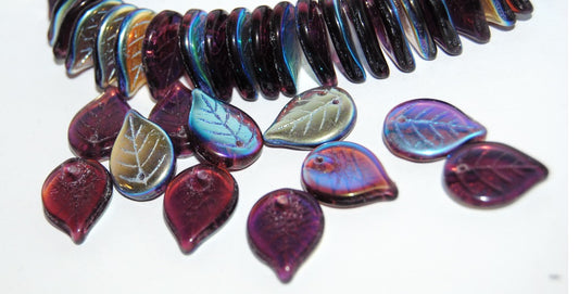 Leaf Pressed Glass Beads, Transparent Amethyst Ab (20060 Ab), Glass, Czech Republic
