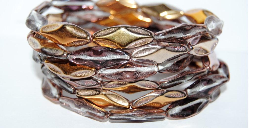 Faceted Oval With Star Pressed Glass Beads, Transparent Light Amethyst 27101 (20020 27101), Glass, Czech Republic