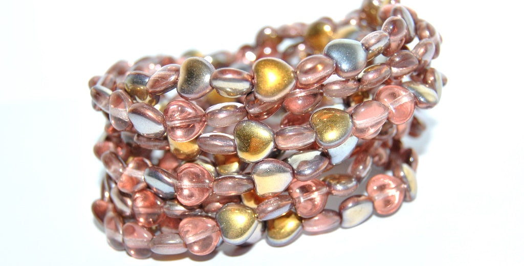 Czech Glass Pressed Beads Hearts, Transparent Pink 27101 (70110 27101), Glass, Czech Republic