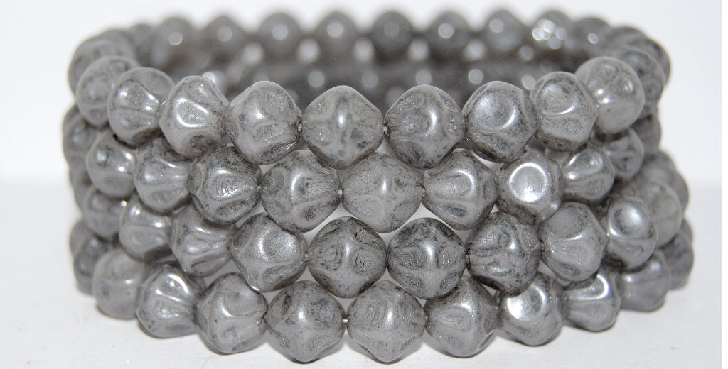 Shaped Pressed Glass Beads, White Luster Black (2010 14449), Glass, Czech Republic