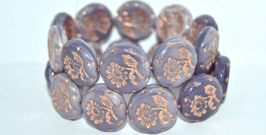 Round Flat With Flower Marguerite Pressed Glass Beads, (21350 54200), Glass, Czech Republic