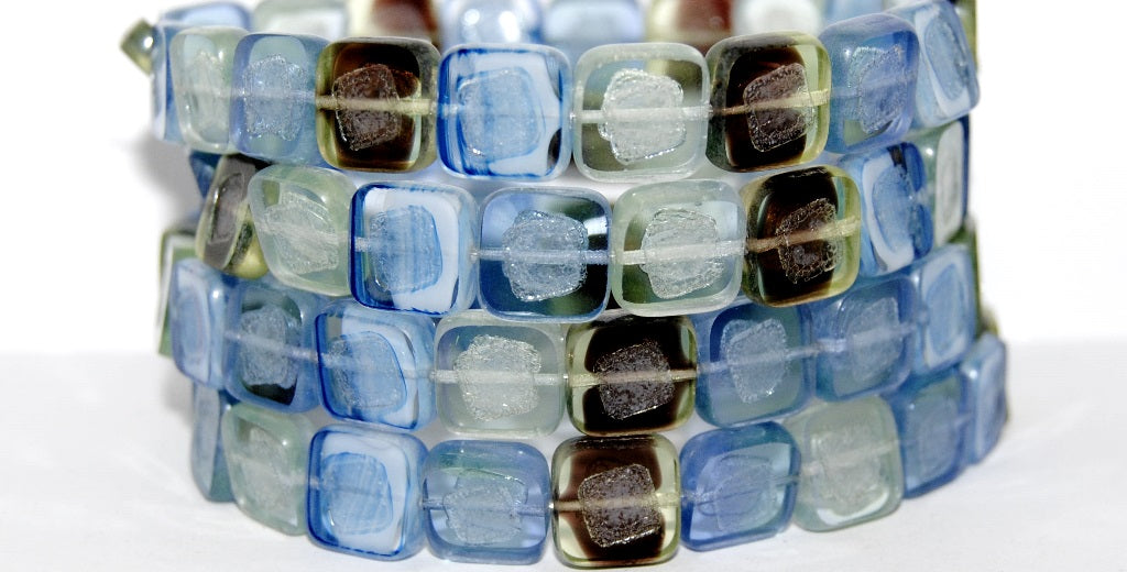 Table Cut Square Beads With Turned Square, Blue Mixed Colors Hematite (Blue Mix 14400), Glass, Czech Republic