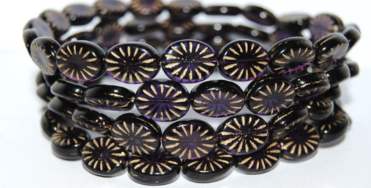 Flat Oval Pressed Glass Beads With Rays, (20510 54202), Glass, Czech Republic