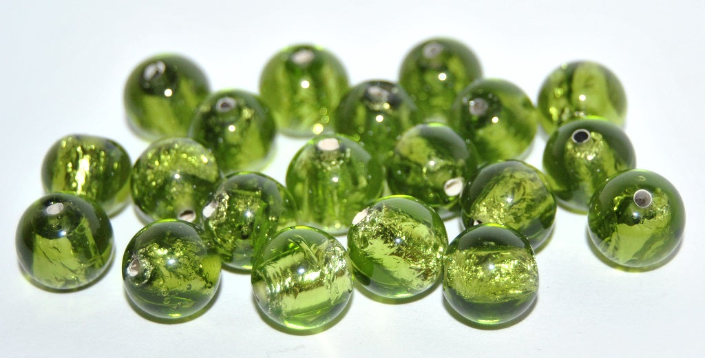 Czech Glass Hand Made Round Lampwork Beads With Silver Plates, (10 A), Glass, Czech Republic