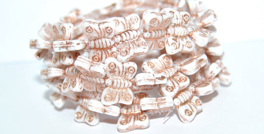 Butterfly Pressed Glass Beads, White 54200 (2010 54200), Glass, Czech Republic