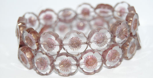 Table Cut Round Beads Hawaii Flowers, Crystal Luster Red Full Coated Matte (30 14495 M), Glass, Czech Republic