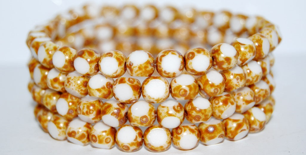 3-Cut Round Beads, Chalk White Travertin (3000 86800), Glass, Czech Republic