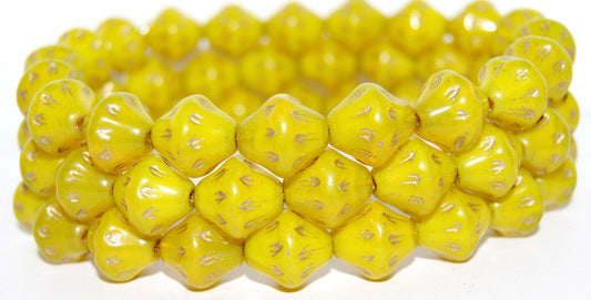 Lantern Pressed Glass Beads, Opal Yellow 54202 (81210 54202), Glass, Czech Republic